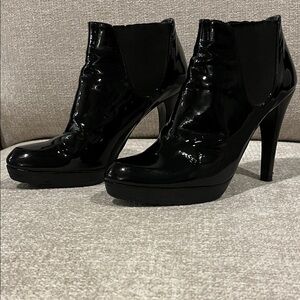 Stuart Weitzman Patent Leather Black Ankle Booties